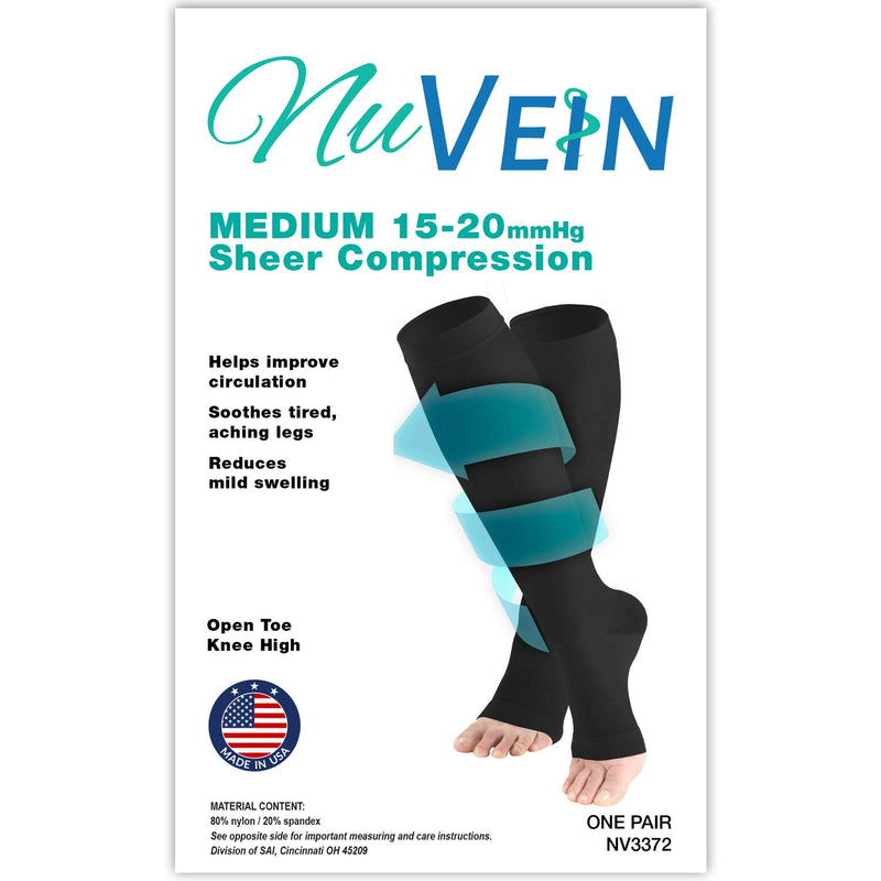 NuVein Sheer Compression Stockings, 15-20 mmHg Support, Fashionable Medium Denier, Knee High, Open Toe, Beige, Medium Medium (1 Pair) - NewNest Australia