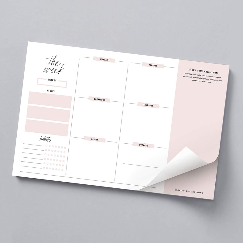 Bliss Collections Weekly Planner, Simple Pink, Undated Tear-Off Sheets Notepad Includes Calendar, Organizer, Scheduler for Goals, Tasks, Ideas, Notes, To Do Lists and Habit Tracker, 6"x9" (50 Sheets) - NewNest Australia