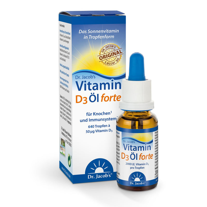 Dr. Jacob's Vitamin D3 oil forte 20 ml I 2000 IU 50 µg D3 per drop I optimally bioavailable I 640 drops, 1,280,000 IU - NewNest Australia