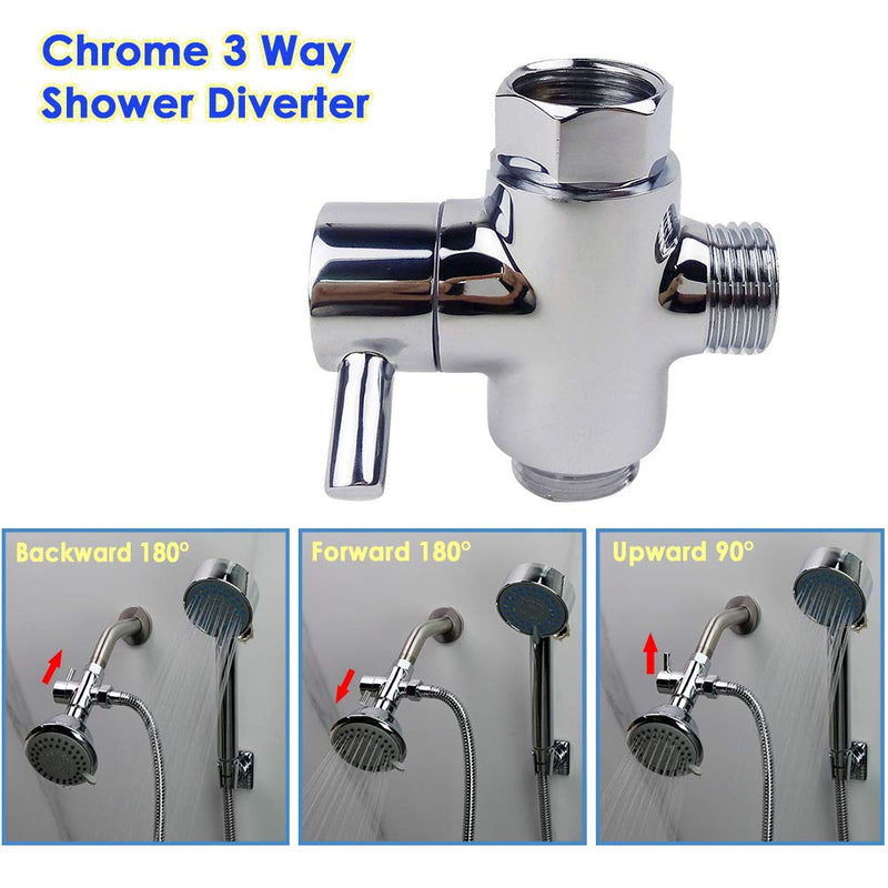 Brass Shower Arm Diverter Valve for Hand Held Showerhead and Fixed Spray Head,G 1/2 3-Way Bathroom Universal Shower System Replacement Part(Polished Chrome) Chrome Plated - NewNest Australia