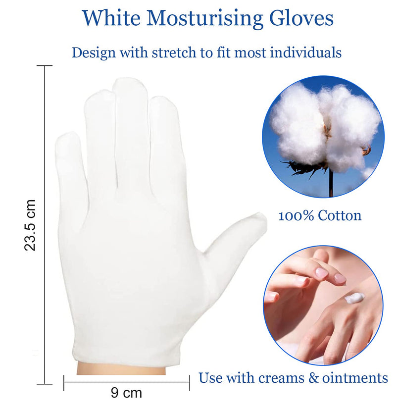 3Pairs Moisturizing Gloves Over Night Bedtime White Cotton | Cosmetic Inspection Premium Cloth Quality | Eczema Dry Sensitive Irritated Skin Spa Therapy Secure Wristband| One Size (Gloves-3p) Gloves-3p - NewNest Australia