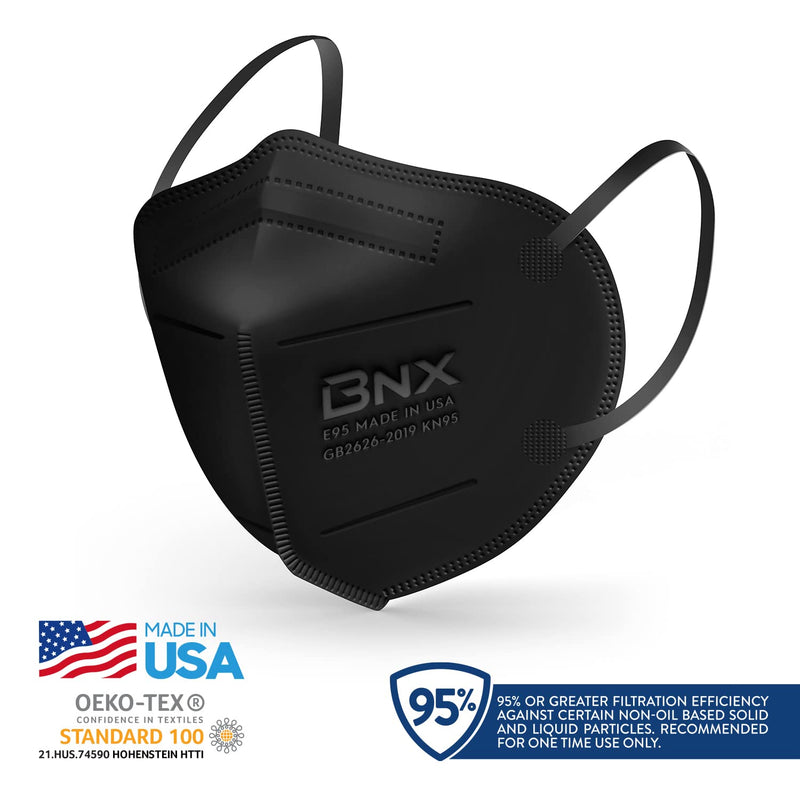 BNX KN95 Face Masks Made in USA (20-Pack), (Earloop) (Model: E95) Black - NewNest Australia