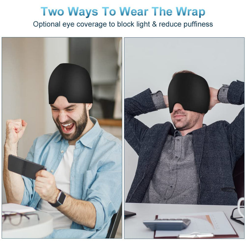 ACWOO Gel Cooling Hat Migraine Headache Relief Stretchy Headache Hat Cold Therapy Cap Sleep Mask, Heady Mask for Puffy Eyes Stress Relief (Black) Black - NewNest Australia