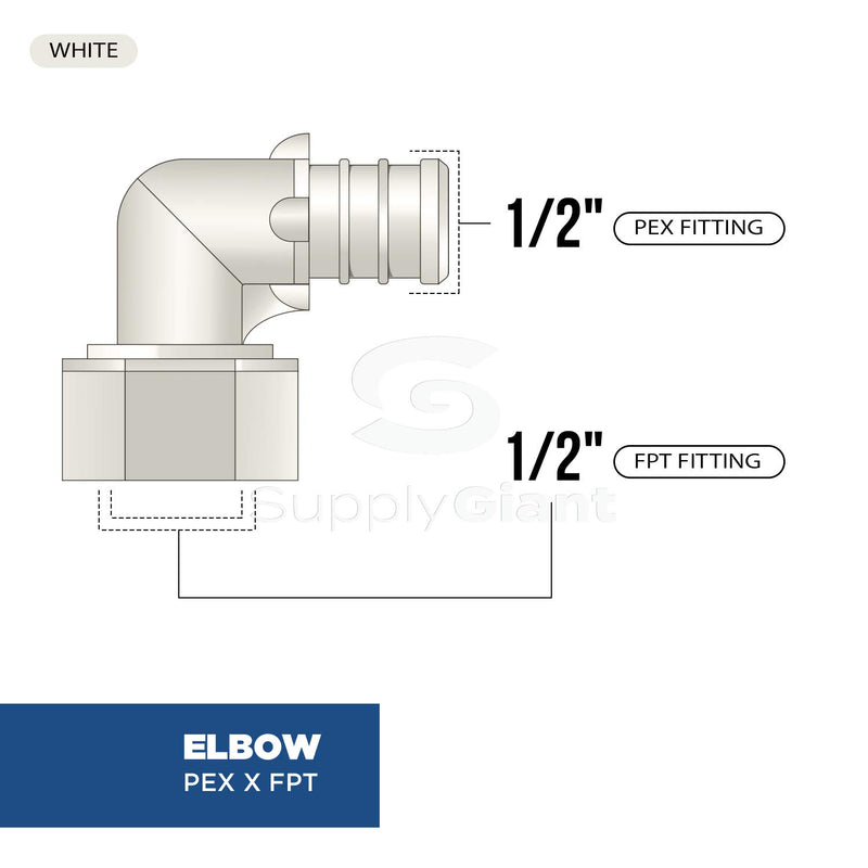 Supply Giant QQTM1212-5 Plastic Poly Alloy 90 Degree Swivel Elbow Pex x FPT Barb Pipe Fitting, 1/2'' x 1/2'', White, 5 Pack 1/2'' x 1/2'' - NewNest Australia