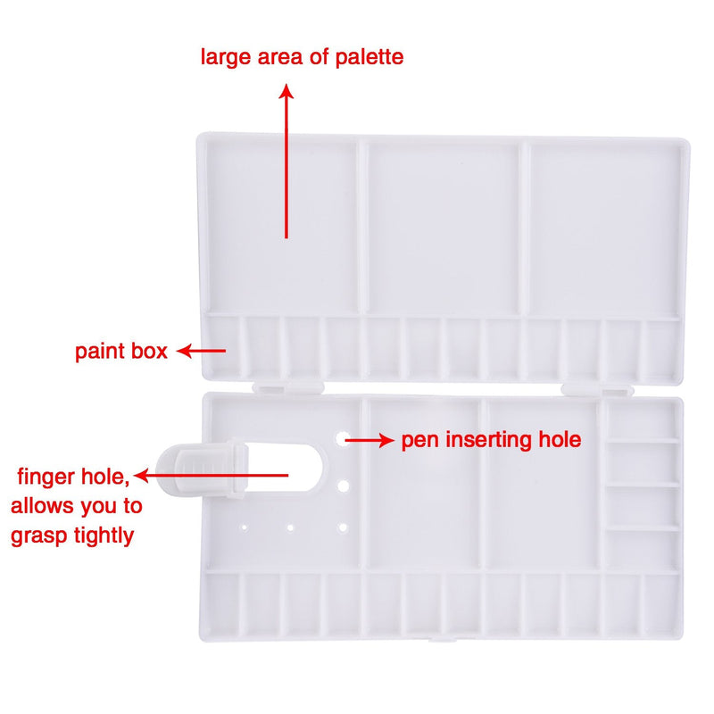 Shappy Watercolor Palette Folding Paint Tray Plastic Painting Pallet with 33 Compartments, Thumbhole and Brush Holders, White - NewNest Australia