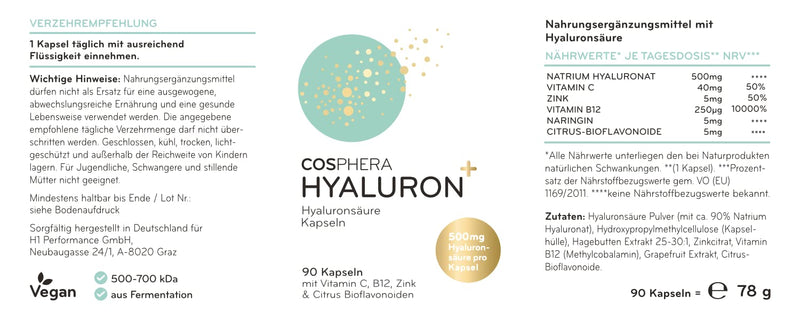 High-Dose Hyaluronic Acid Capsules With 500 Mg Per Capsule - 90 Vegan Hyaluronic Capsules In A 3-Month Supply - 500-700 Kda I Enriched With Zinc To Help Maintain Normal Skin And Bones. - NewNest Australia