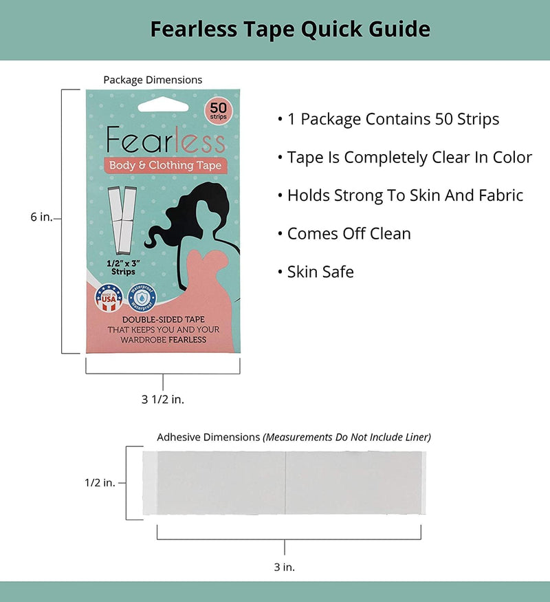 Fearless Tape - Double Sided Tape for Fashion, Clothing and Body (50 Strip Pack) | All Day Strength Tape Adhesive and Gentle on Skin and Fabrics | Transparent Clear Color for All Skin Shades - NewNest Australia
