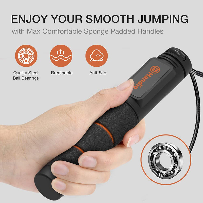 Jump Rope, H Handio Jump Rope with Counter, Workout Jumping Rope with Steel Ball Bearings, Adjustable Length Speed Skipping Rope for Men Women Kids Home Gym, Crossfit, Fitness Exercise Orange - NewNest Australia