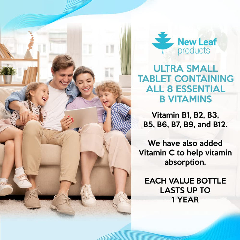 Vitamin B Complex 365 High Strength Small Tablets (One Year Supply) All 8 B Vitamins B1-B2-B3-B5-B6-B12, Biotin, Folic Acid and Vitamin C - Reduction of Tiredness - Made in The UK by New Leaf - NewNest Australia