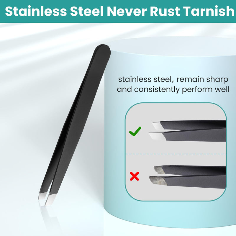 Alyvisun 5 pieces professional tweezers, portable stainless steel tweezers, eyebrow plucking, textured anti-slip coating, suitable for facial hair removal for women and men (black). - NewNest Australia