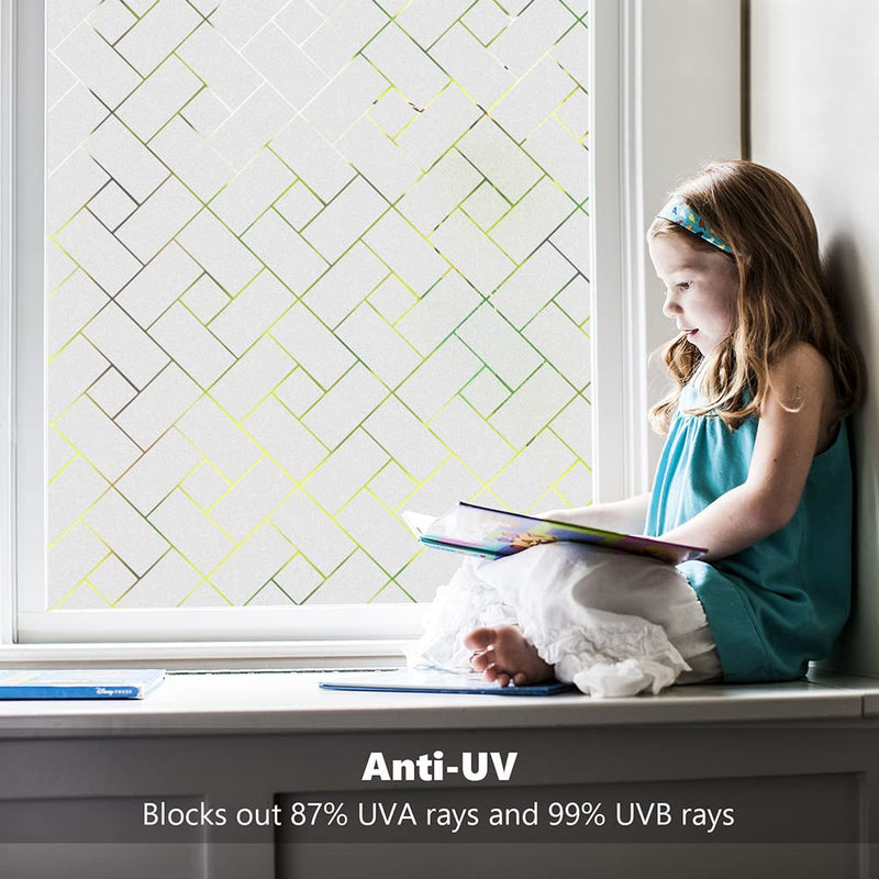 Kromapolis Window Film, Privacy 3D Frosted Glass Clings, Decorative Glass Static Cling, Herringbone Window Clings for Glass Windows, Bathroom Window Privacy Film, Non-Adhesive (17.5In by 78.7In) 17.5In by 78.7In - NewNest Australia