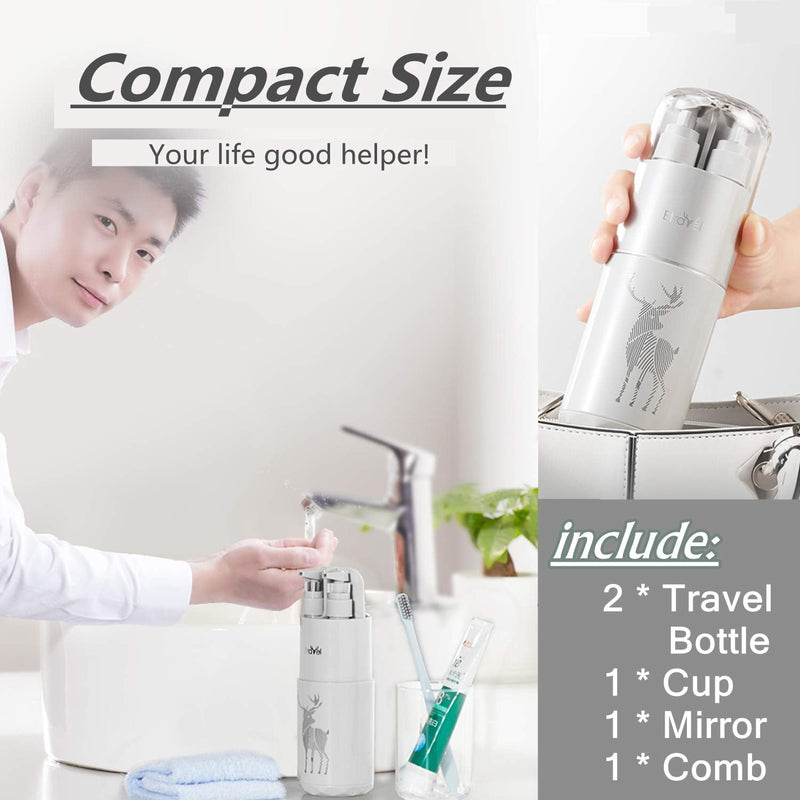Meiyijia Travel Water Cup Set, Toothbrush Case, Toothbrush Cup, with 2 x 45 ml Lotion Dispenser, Soap Dispenser, Comb, Mirror, Suitable for Camping, Travel, Business Trips, School (Grey) Gray - NewNest Australia