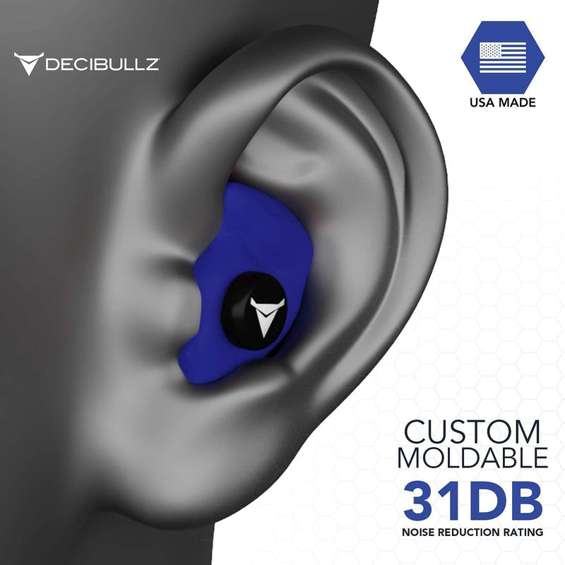 Decibullz - Custom Molded Earplugs, 31dB Highest NRR, Comfortable Hearing Protection for Shooting, Travel, Work and Concerts Blue - NewNest Australia