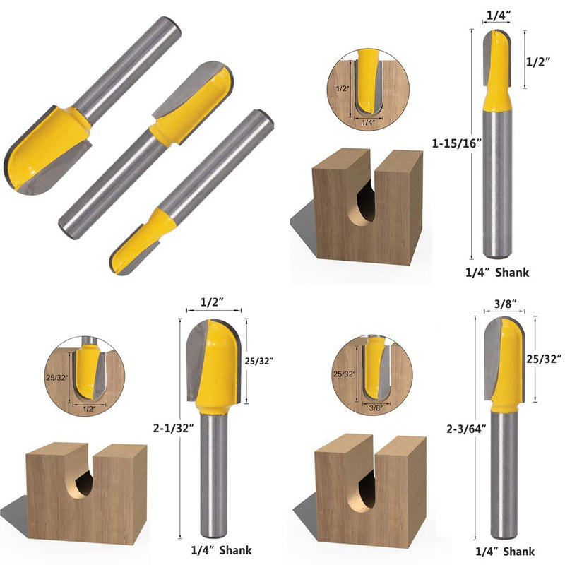 Yakamoz 6Pcs 1/4" Shank Carbide 90 Degree V-Groove and Round Nose Groove Router Bit Set 3D CNC Signmaking Lettering Engraving Cutter Woodworking Carving Cutting Tool - NewNest Australia