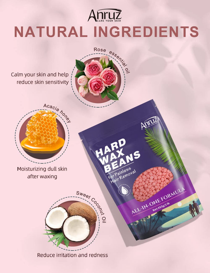 Anruz Waxing Beads For Sensitive Skin 453 G Wax Beads Hair Removal With 20 Applicators Rose Wax Beads For Armpit, Brazilian, Bikini, Leg And Coarse Hair At Home Waxing For Wax Warmers - NewNest Australia