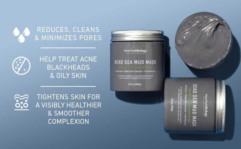 New York Biology Dead Sea Mud Mask for Face and Body Infused with Eucalyptus - Spa Quality Pore Reducer for Acne, Blackheads and Oily Skin - Tightens Skin for A Healthier Complexion - 8.8 oz 8.8 Ounce (Pack of 1) - NewNest Australia
