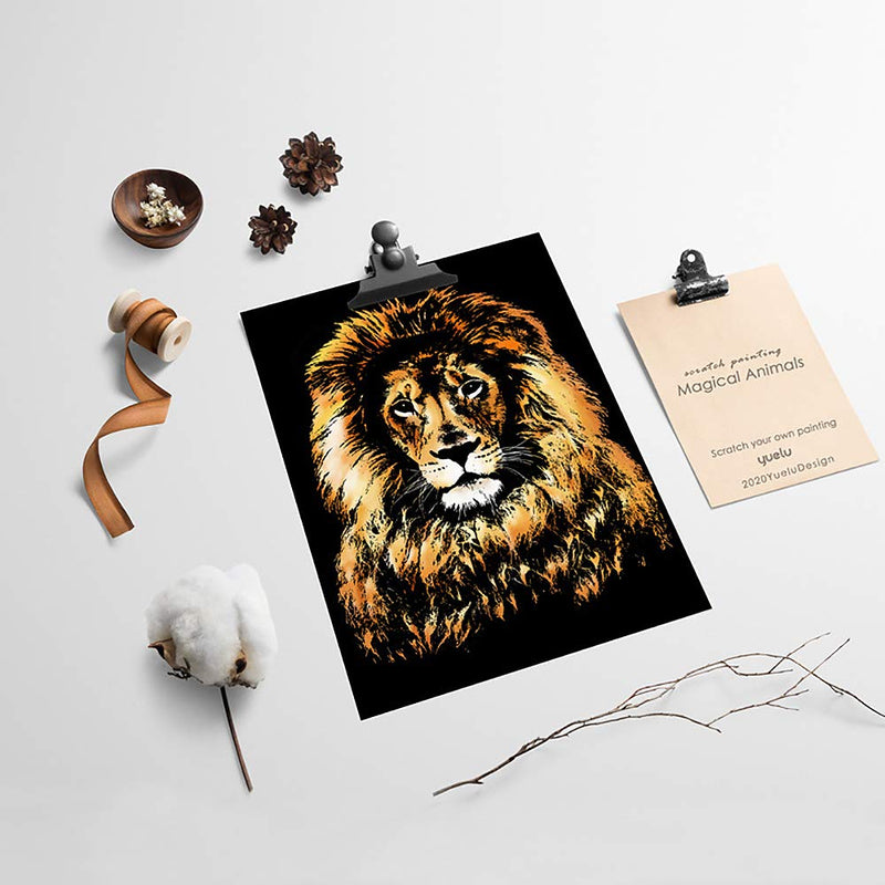 Scratch Art Paper(A4) for Kids & Adults, Rainbow Painting Night View Scratchboard, Art Craft, Crafts Set: 8 Sheets Scratch - Unicorn/Flamingo/Cat/Deer/Tiger/Leopard/Lion/Wolf & 6 Tools (Animal World) Animal World - NewNest Australia