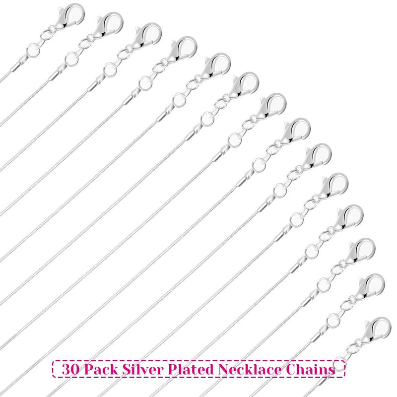 Paxcoo 30 Pack Necklace Chain Silver Plated Necklace Snake Chains Bulk for Jewelry Making, 1.2 mm (18 Inches) 18 Inches - NewNest Australia