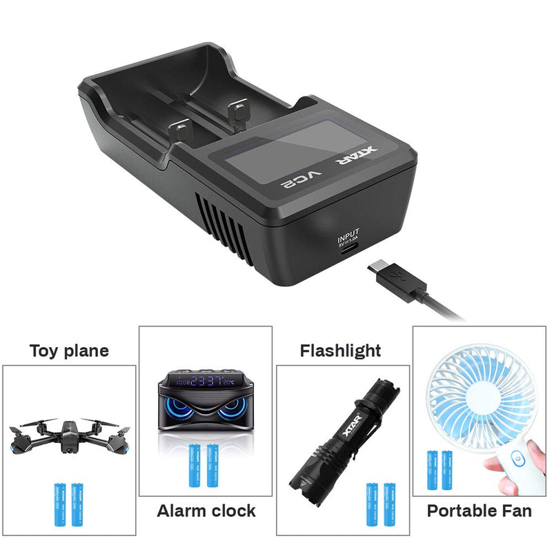 Rechargeable Battery Charger, XTAR VC2 2 Bays Battery Charger for 3.6V 3.7V Li-ion IMR INR ICR 10440 18650 26650 Rechargeable Battery - NewNest Australia