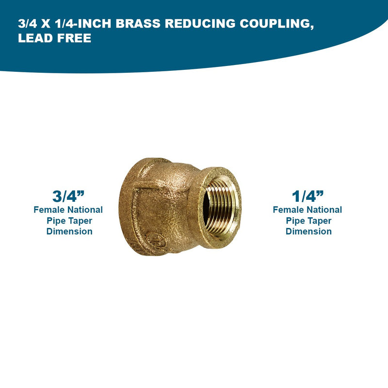 Supply Giant CSSD0340 3/4'' x 1/4'''' Lead Free Reducing Coupling with Female National Pipe Taper Threaded Ends, Brass Construction, Higher Corrosion Resistance, Economical & Easy to Install, 20 - NewNest Australia