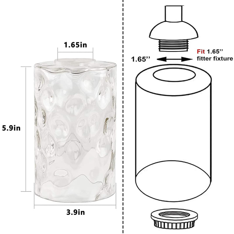 Water Ripple Glass Shades Replacements 1-Pack, 1.7In Fitter, 3.9In Diameter, 5.9In Height, Clear Hammered Glass Covers Lampshade Cylinder Globe for Chandelier Islands Bath Vanity Lights Wall Sconces… 1 Pack - NewNest Australia