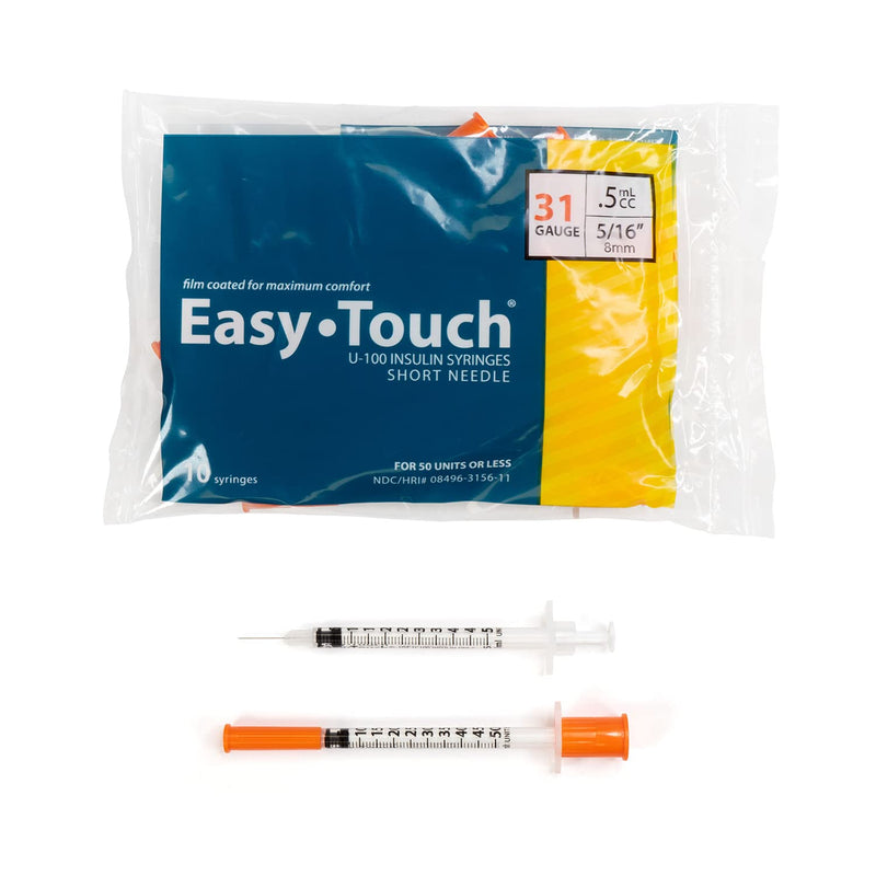 EasyTouch Insulin Syringe U-100 31G 0.5cc 5/16" (8mm) Box of 100 (Polybag) - NewNest Australia