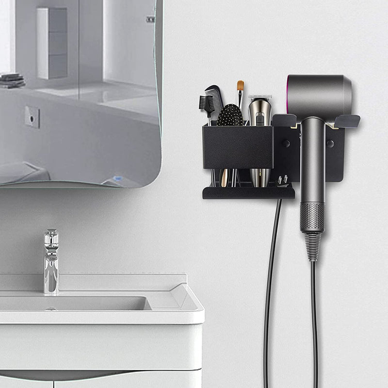 Hosoncovy Metal Hair Dryer Wall Mount Holder Hair Dryer Wall Hanger Toiletries Wall Storage Electric Shaver Wall Mount for Dyson Supersonic Hair Dryer,Universal for Hair Dryer (Black) Black - NewNest Australia