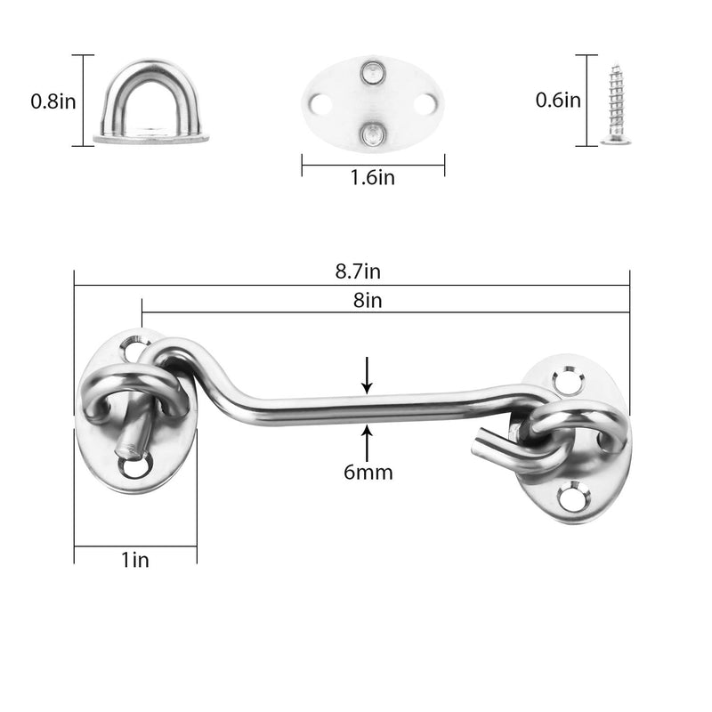 2 Pack Hook and Eye Latch Stainless Steel Heavy Duty Privacy Lock for Sliding Barn Door (8 Inch) 8 Inch - NewNest Australia