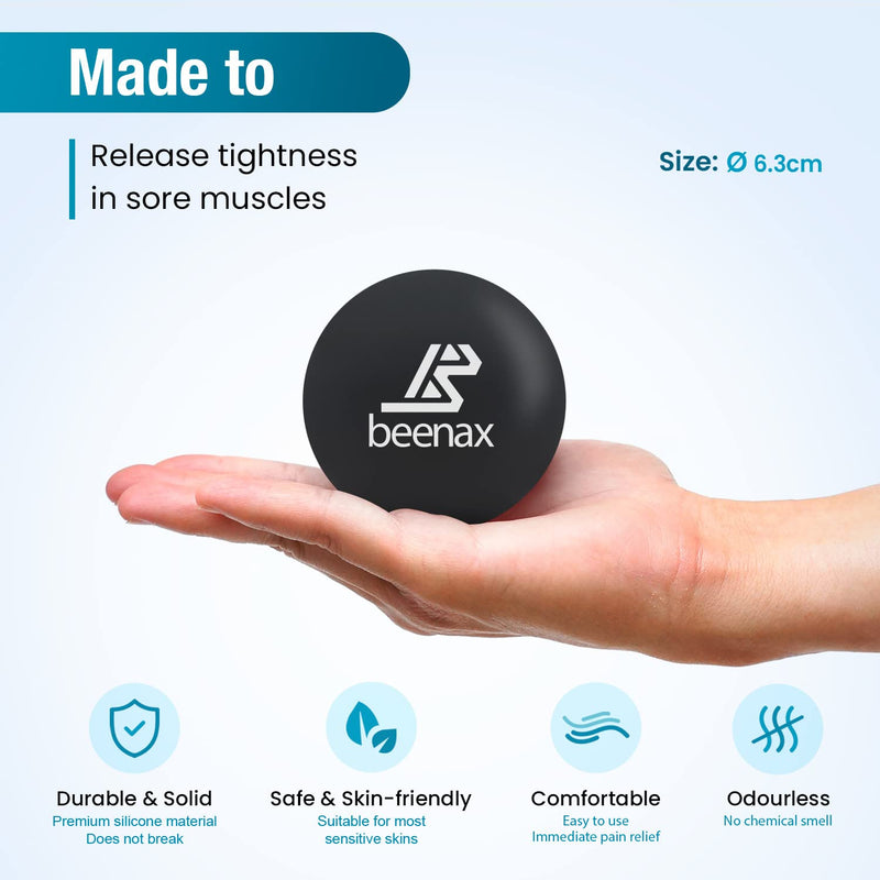 Beenax Lacrosse Massage Ball - Perfect for Trigger Point Therapy, Myofascial Release, Plantar Fasciitis, Deep Tissue, Muscle Relief, Rehab, Physio - Designed to Relieve Stress and Relax Tight Muscle Black - NewNest Australia
