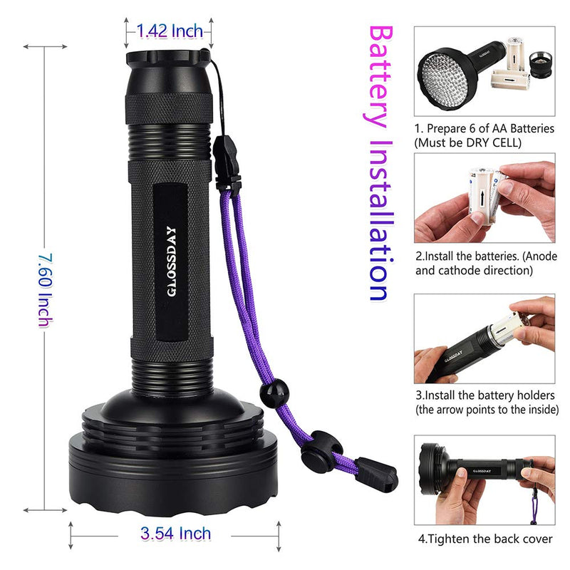 GLOSSDAY Blacklight Flashlight,128 LED UV Flashlights, Upgraded Bright Ultraviolet Flashlight Professional Black Light Pet Urine Detector for Dog/Cat, Hunting Scorpions 128LED - NewNest Australia