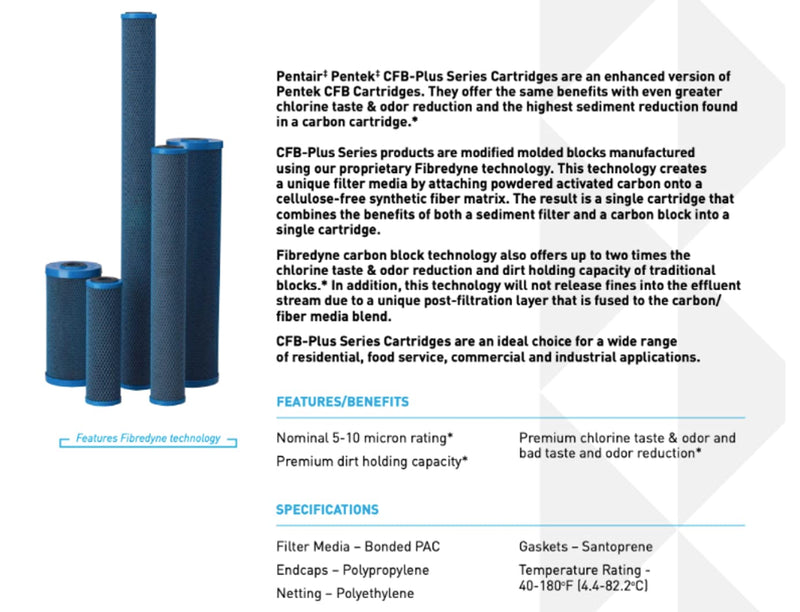 Pentair Pentek CFB-Plus10BB Big Blue Carbon Water Filter, 10-Inch, Whole House Modified Molded Block Replacement Cartridge, 10" x 4.5", 5-10 Micron 10" x 4.5" - NewNest Australia
