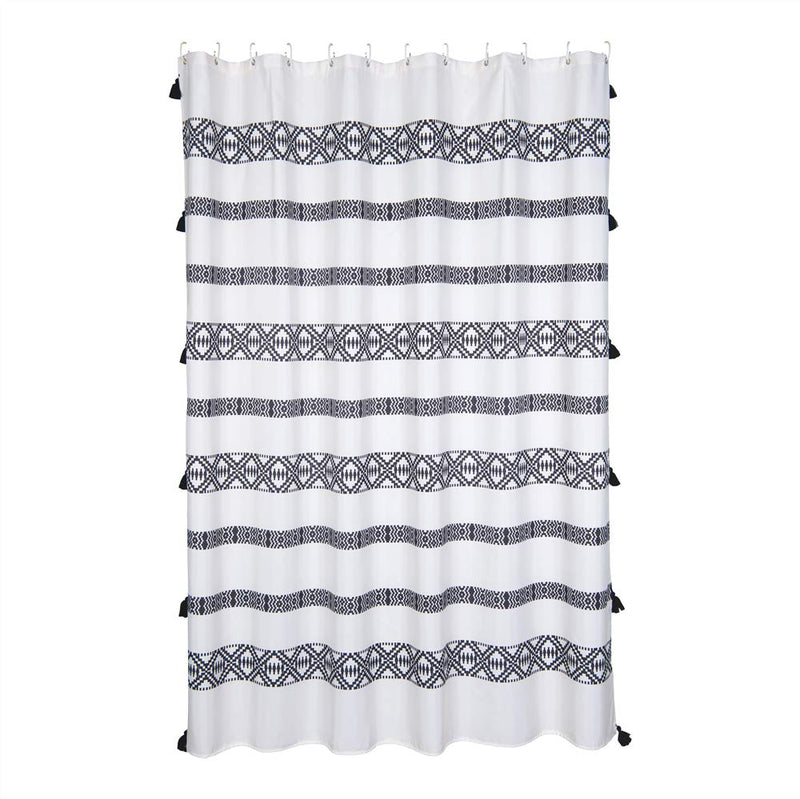 YoKii Tassel Fabric Shower Curtain, Black and Cream Stripe Print Boho Polyester Bath Curtain Set with Hooks, Decorative Spa Hotel Heavy Weighted 72-Inch Bathroom Curtains, (72 x 72, Black and Cream) 72 x 72 - NewNest Australia