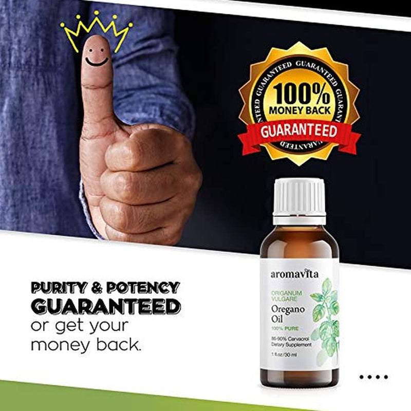 Aromavita Essential Oil of Oregano - 100% Pure Undiluted, Non GMO, Extra Strength Organic Greek Oregano Oil - Over 86% Carvacrol Oregano Extract Liquid Nutritional Supplement (1 FL.OZ/30ML) 1 Fl Oz (Pack of 1) - NewNest Australia