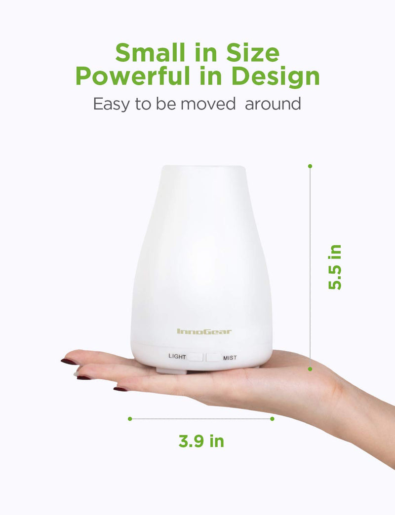 InnoGear Essential Oil Diffuser, Upgraded Diffusers for Essential Oils Aromatherapy Diffuser Cool Mist Humidifier with 7 Colors Lights 2 Mist Mode Waterless Auto Off for Home Office Room, Basic White - NewNest Australia
