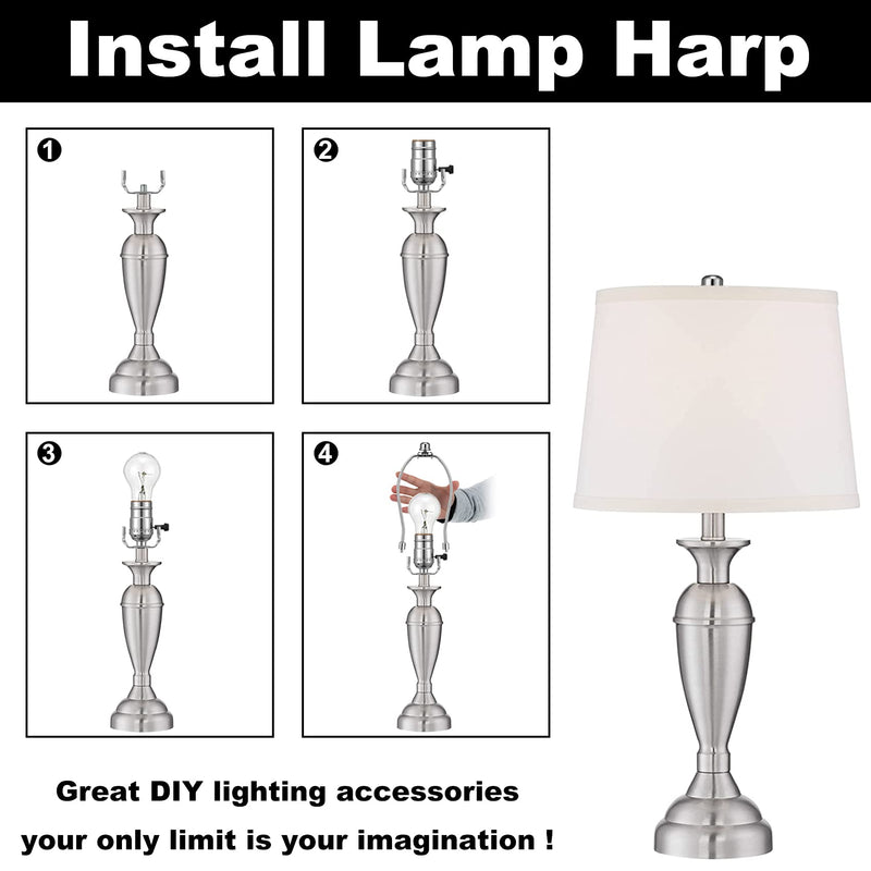 6 inch Lamp Shade Harp Holder 2 Set, Silver Detachable Heavy Duty Bracket with Standard Saddle Base and Solid Metal Lamp Finial for Table and Floor Light Fitting (Plated Nickel) 6 Inches - NewNest Australia