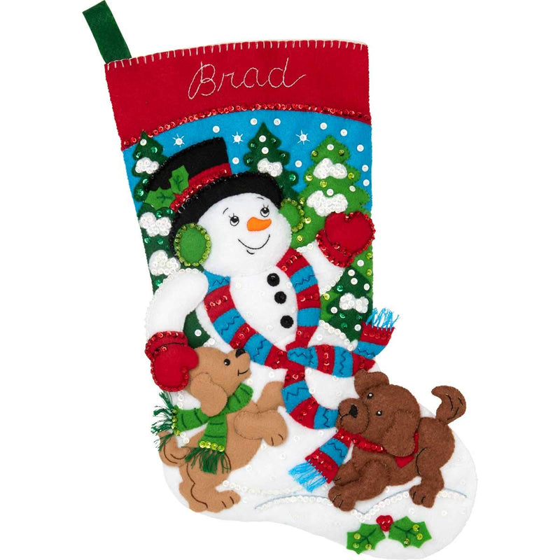 Bucilla Felt Applique Christmas Stocking Kit, 18", Snowman and Puppies - NewNest Australia