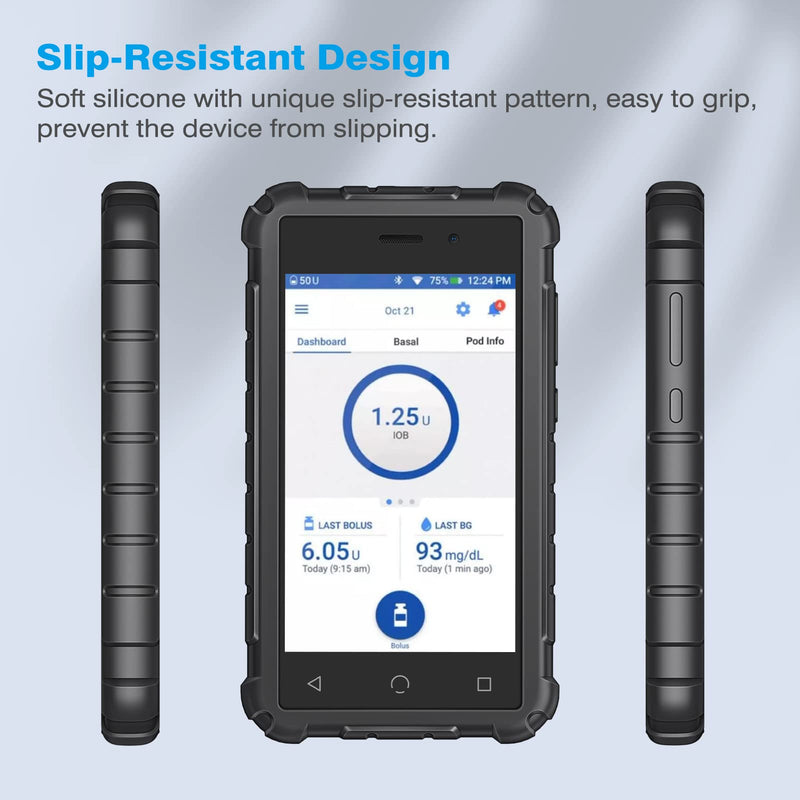 MEDMAX Silicone Case for Omnipod Dash PDM (Personal Diabetes Manager), Lightweight Shockproof Anti Slip Protective Cover Soft Gel Skin with Raised Bezel for Omnipod Dash Device (Black) Black - NewNest Australia