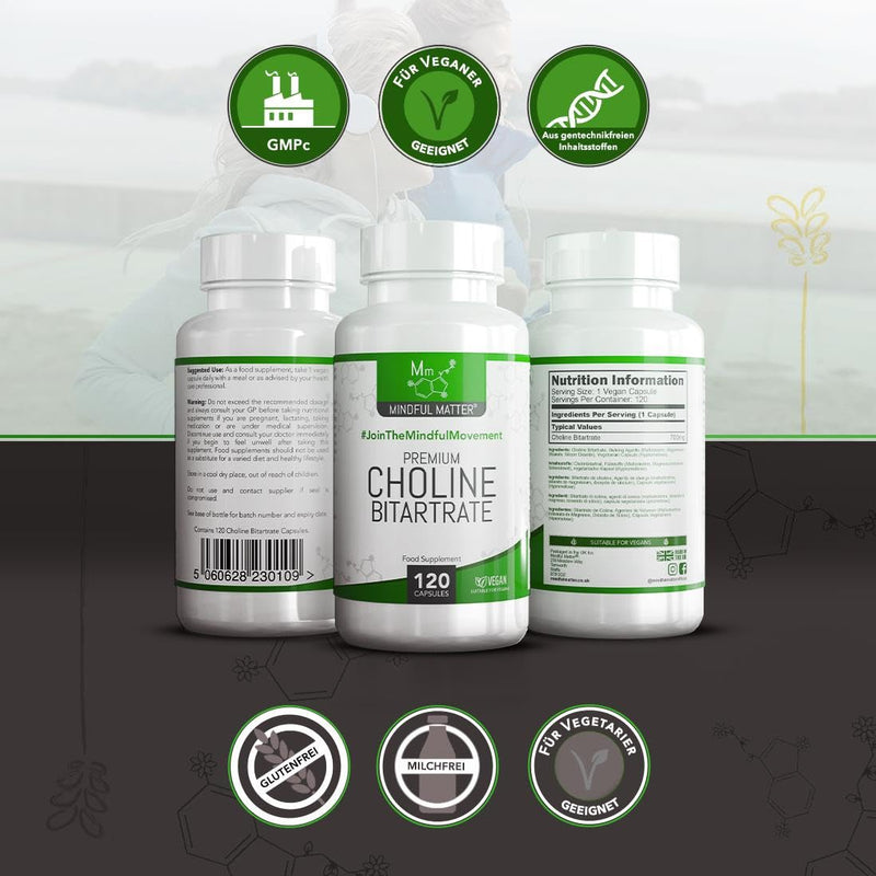 MM Choline | 120 Vegan Capsules Choline High Dose | 700mg choline extract per serving - Choline Bitartrate Choline Supplement | GMO, gluten and allergen free | Made in Britain - NewNest Australia