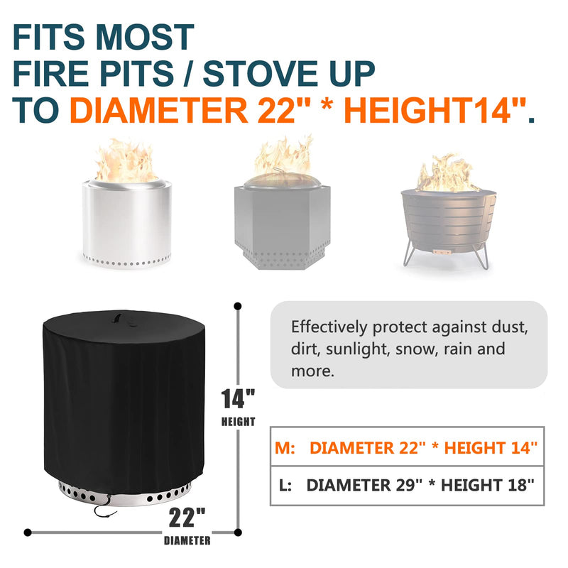 Fire pit cover for SoIo Stove Bonfire Round - Black 22 inch Heavy Duty 420D Strong water-proof, dust- proof, Sun protection, suitable for camping fire pit accessories, draw rope windproof design Bonfire - 22" - NewNest Australia