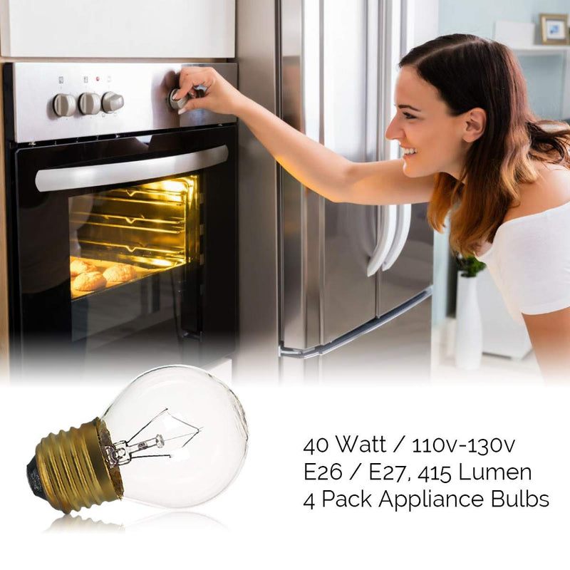 40 Watt Oven Light Bulb G45, 2 Pack Appliance Light Bulbs Replacement for Oven, Refrigerator, Microwave, 415 Lumens - High Temp - Medium Brass Base - 110 to 130 Volt (G45 2-Pack) - NewNest Australia