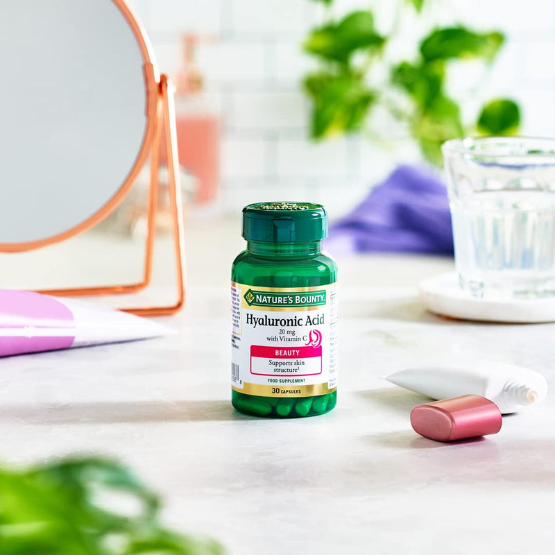 Nature's Bounty Hyaluronic Acid 20 mg with Vitamin C Capsules - Pack of 30 Capsules - Supports collagen formation and skin structure - Antioxidant support against free radicals - Gluten Free - NewNest Australia