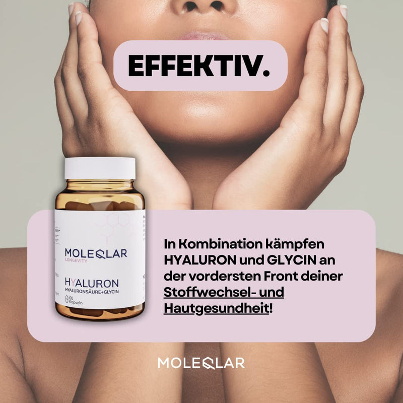 Moleqlar Hyaluronic Capsules - Hyaluronic And Glycine In Complex High Molecular Weight Vegan Hyaluronic Acid (2,000 Kda) With L-Glycine - Vegan And Gluten-Free - 60 Hyaluronan Capsules - NewNest Australia