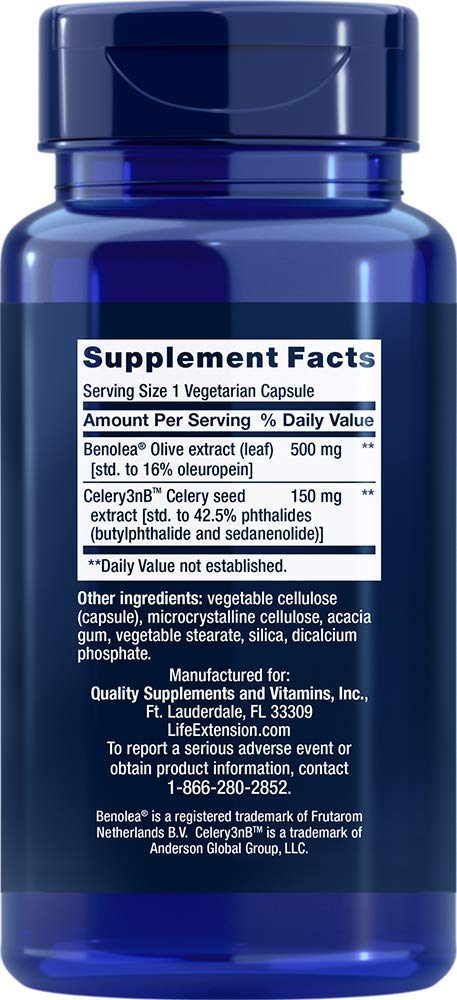 Life Extension Advanced Olive Leaf Vascular Support Promotes Cardiovascular & Circulatory Health – Gluten-Free, Non-GMO, Vegetarian – 60 Vegetarian Capsules - NewNest Australia