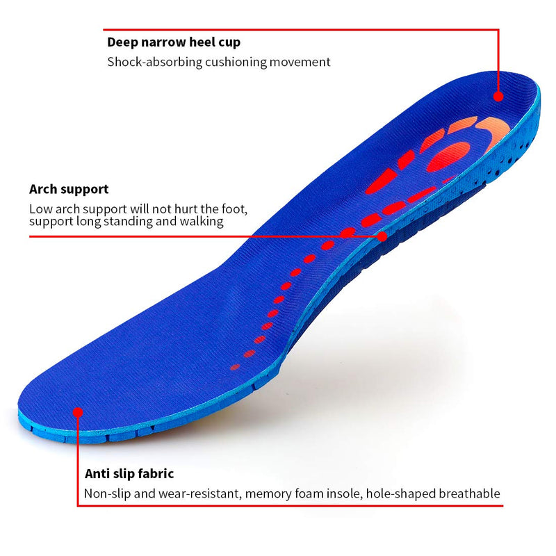 Low Arch Elastic Comfort Insole Sports Foam Compression Shock Absorption Shock Absorption Anti-Fatigue Insole Suitable for Flat Heel Pain(Size:UK-7,Length:10.25",Blue) UK-7-26CM--10.25" Blue - NewNest Australia