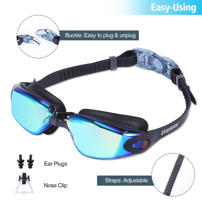 Rapidor Swim Goggles for Men Women Teens, Anti-Fog UV-Protection Leak-Proof, RP905 Series Black- Tinted & Mirrored Lenses - NewNest Australia