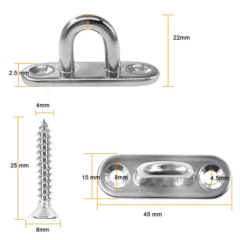 NewNest Australia - 8 Pieces Stainless Steel 1.8 inch Pad Eye Plate U Hooks + 8 Pieces Stainless Steel Snap Hook,Marine Hardware Staple Hook Loop with Screws-Hushtong 