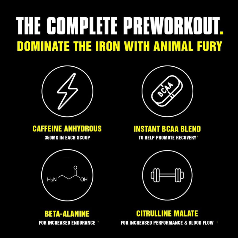 Universal Nutrition Animal Fury Pre Workout Booster (Watermelon) With Caffeine, Beta Alanine, Citrulline, L-Tyrosine & Bcaa For Maximum Energy & Supply Of Amino Acids During Training, 500G - NewNest Australia