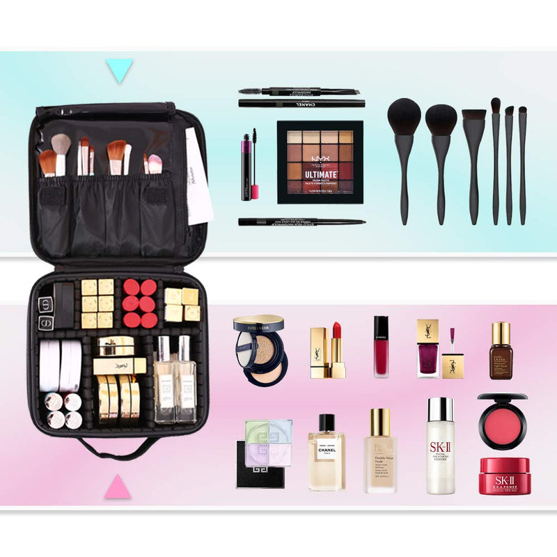 Makeup Bag,LOSMILE Travel Make-Up Bag Large Cosmetic Bags Professional Cosmetic Organiser Case Makeup Artist Train Cases Waterproof Vanity Cases Beauty Box with Adjustable dividers.(Black-l) Black-l - NewNest Australia