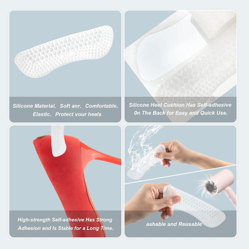 4 pairs of heel pads, heel pads for shoes that are too large, silicone heel protection, self-adhesive shoe insoles, insole for high heels sneakers (transparent). - NewNest Australia