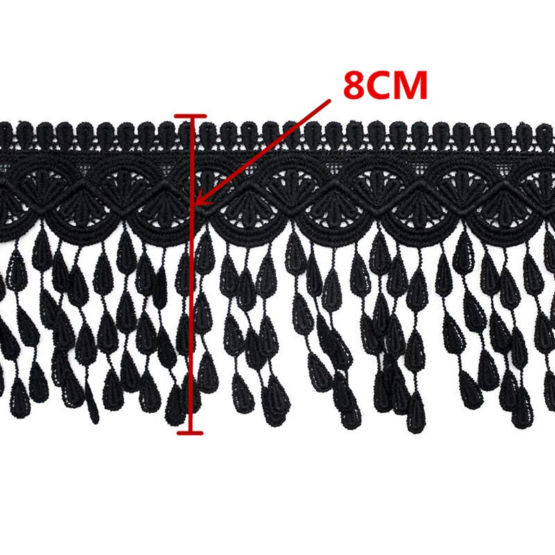 5 Yards Lace Trim with Tassel, 8cm wide, Black, DIY Sewing Applique Craft - NewNest Australia